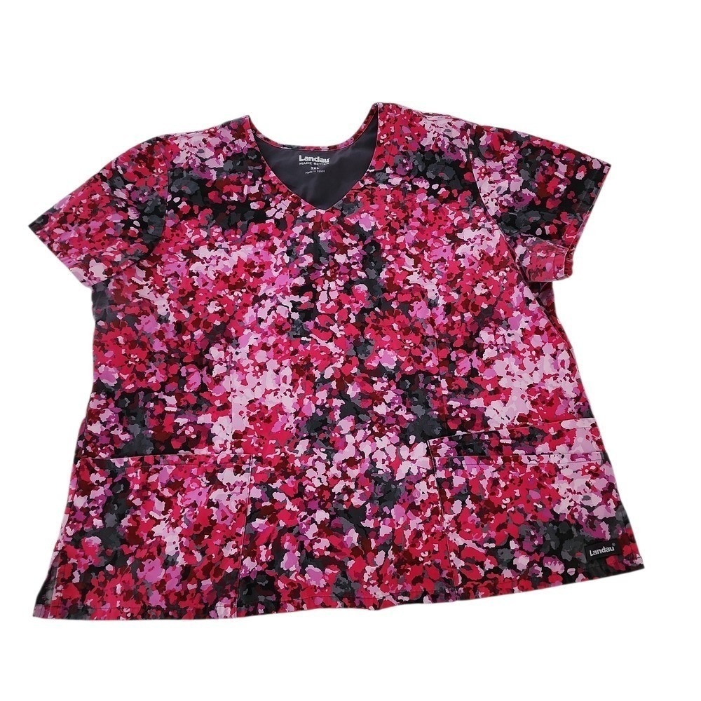 Bundle of 2 Scrub Tops Women 3XL Multicolor Floral Abstract Nursing Work Medical - Picture 2 of 11